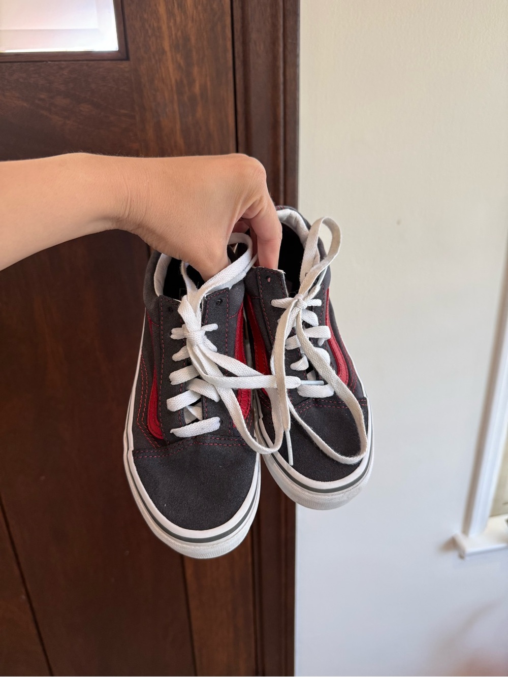 Vans Kids Black and Red Low Top Sneakers